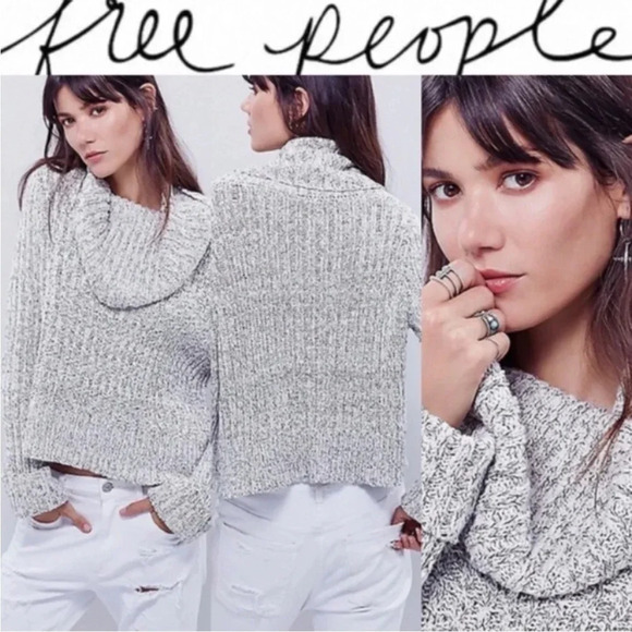 Free People Sweaters - Free People Heather Gray Cowl Neck Twisted Cable Sweater Size Small